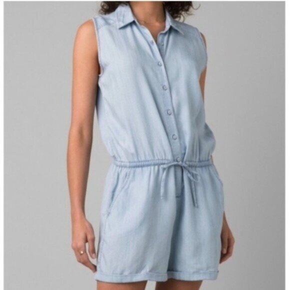 Prana Pants - Prana Denim Light Wash Romper Button Front